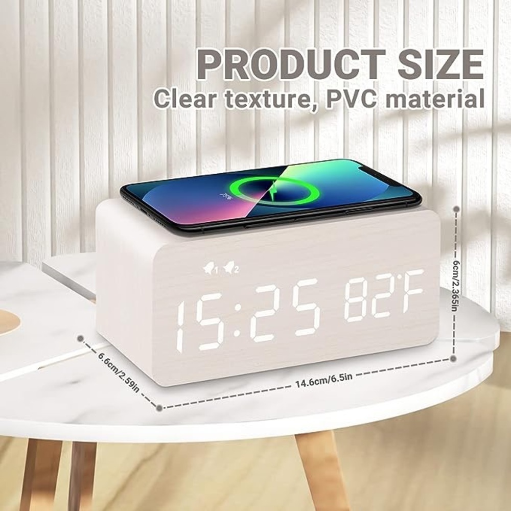 New Digital Wooden Alarm Clock with Phone Charging - Picture 5 of 7